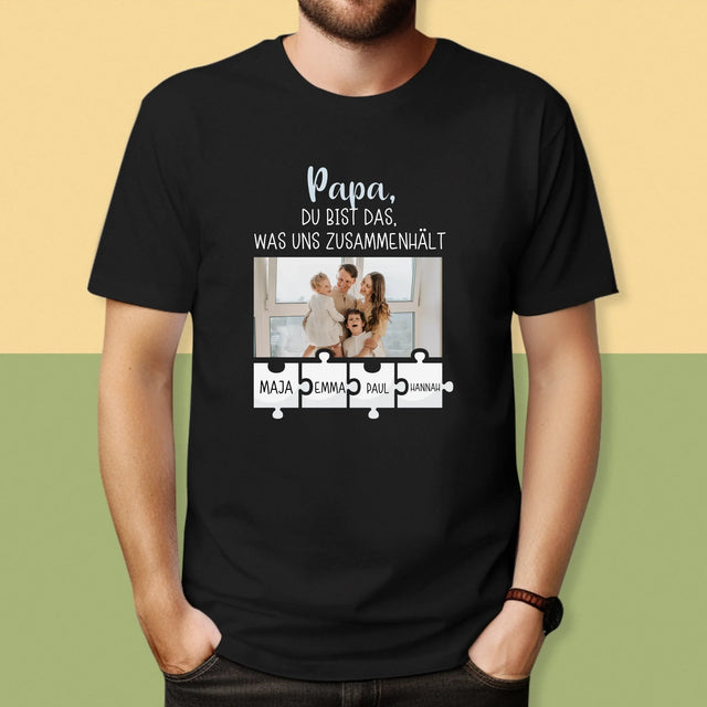 Foto Und Unterschrift: Papa, Du Bist Das, Was Uns Zusammenhält - T-Shirt Für Herren