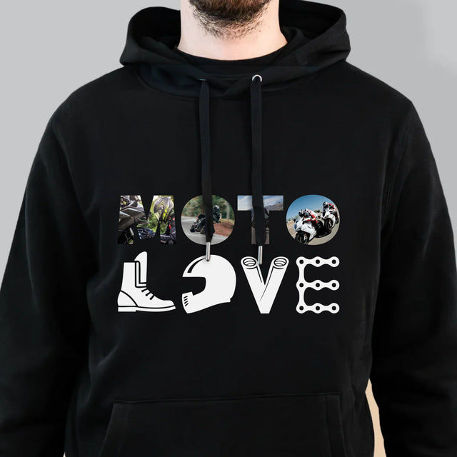 Buchstaben-Collage: Motolove - Kapuzenpullover Für Herren