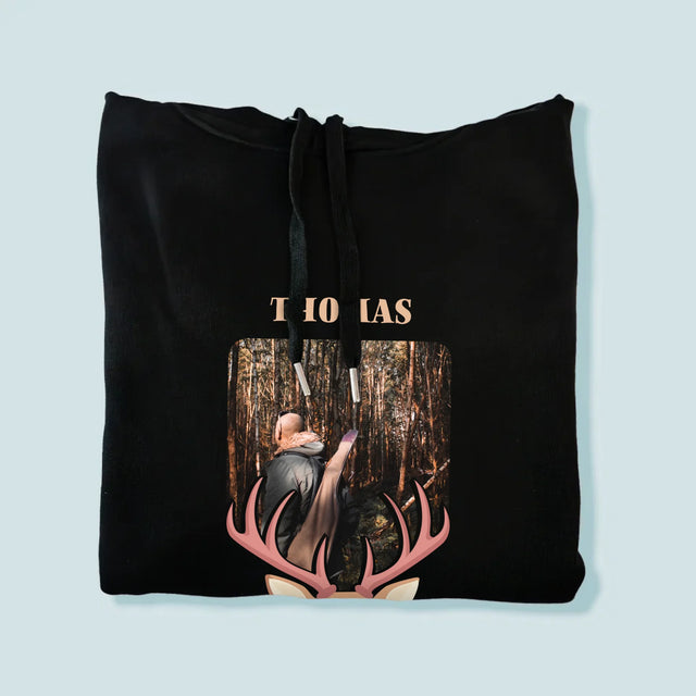 Foto Und Unterschrift: Der Hirsch - Kapuzenpullover Für Herren