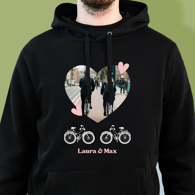 Foto Und Unterschrift: Radfahrerpaar - Kapuzenpullover Für Herren