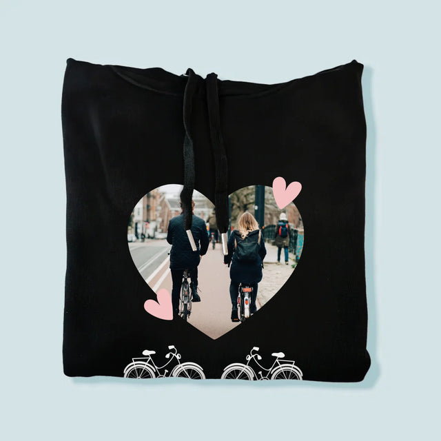 Foto Und Unterschrift: Radfahrerpaar - Kapuzenpullover Für Herren