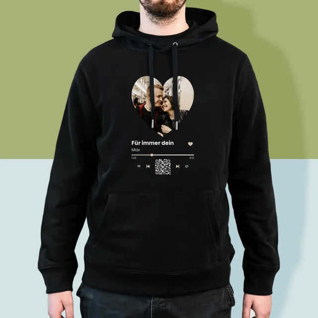 Foto Und Unterschrift: Unser Lied - Herz-Qr-Code - Kapuzenpullover Für Herren