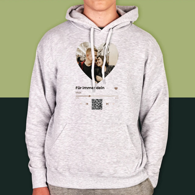 Foto Und Unterschrift: Unser Lied - Herz-Qr-Code - Kapuzenpullover Für Herren
