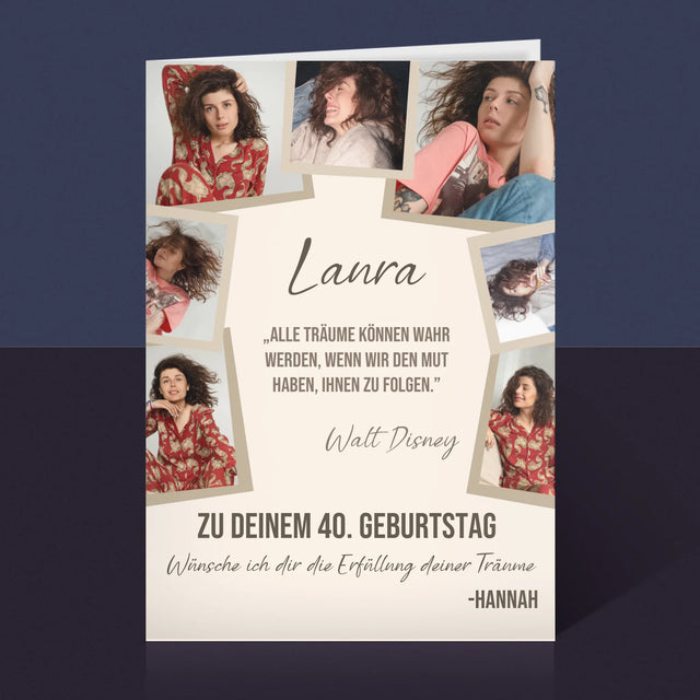 Fotocollage: 40. Geburtstag Erfülle Deine Träume - Glückwunschkarte