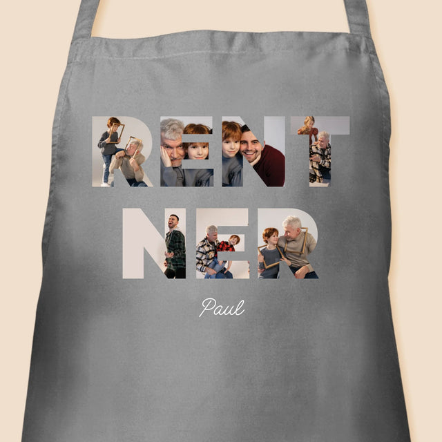 Buchstaben-Collage: Rentner - Schürze
