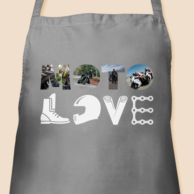 Buchstaben-Collage: Motolove - Schürze