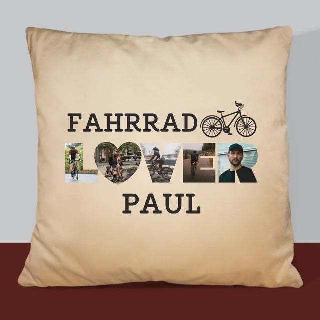Buchstaben-Collage: Fahrradliebhaber - Kissen
