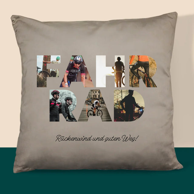 Buchstaben-Collage: Fahrrad - Kissen