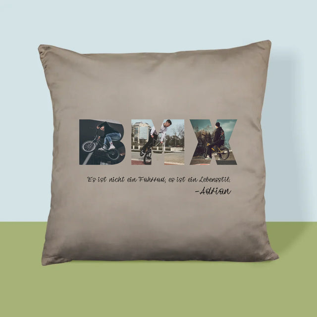 Buchstaben-Collage: Bmx - Kissen