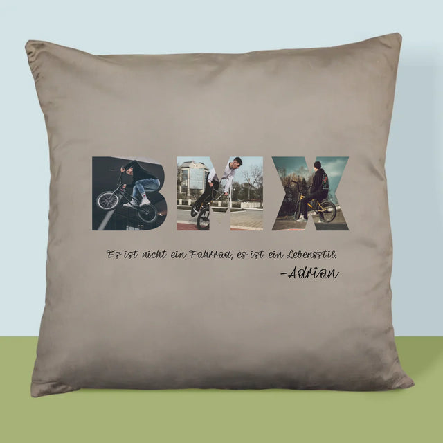 Buchstaben-Collage: Bmx - Kissen
