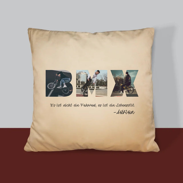 Buchstaben-Collage: Bmx - Kissen