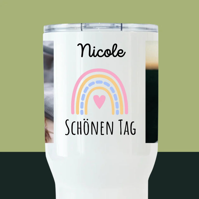 Fotocollage: Schönen Tag! - Thermobecher Weiß