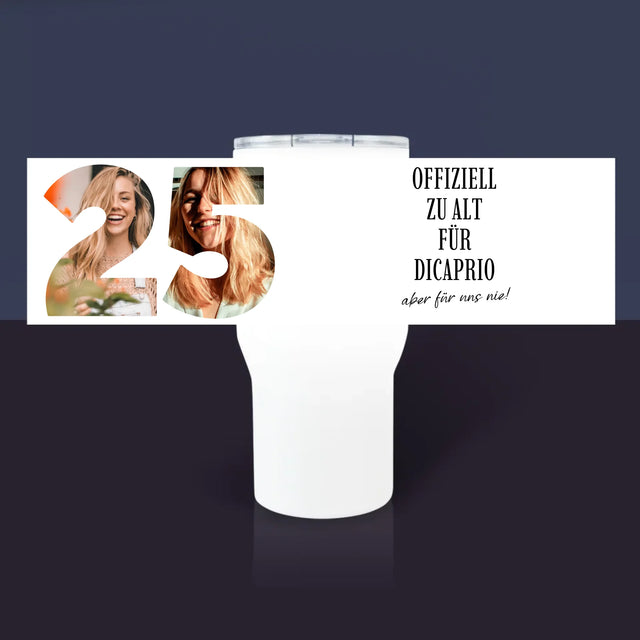 Buchstaben-Collage: Zu Alt Für Dicaprio - Thermobecher Weiß