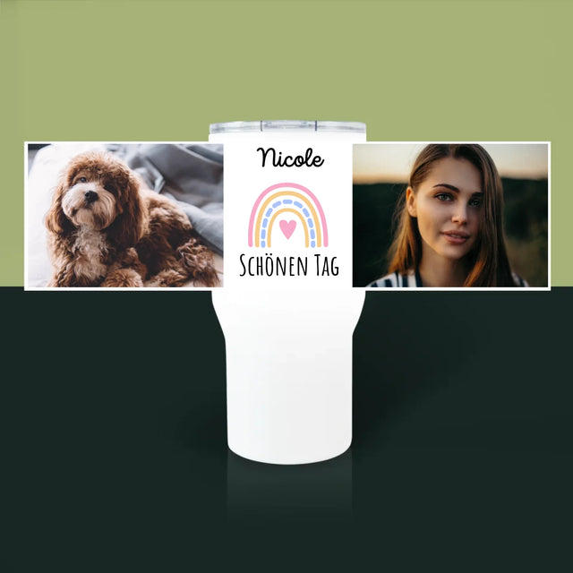 Fotocollage: Schönen Tag! - Thermobecher Weiß