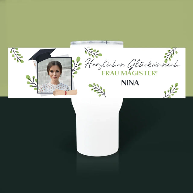 Foto Und Unterschrift: Herzlichen Glückwunsch - Thermobecher Weiß