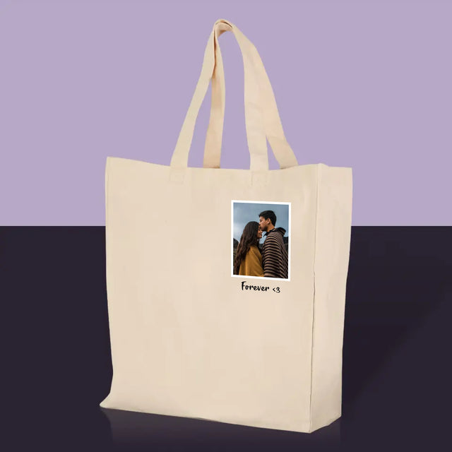 Foto und Unterschrift: Foto im Rahmen - Canvastasche mit Aufdruck | DE