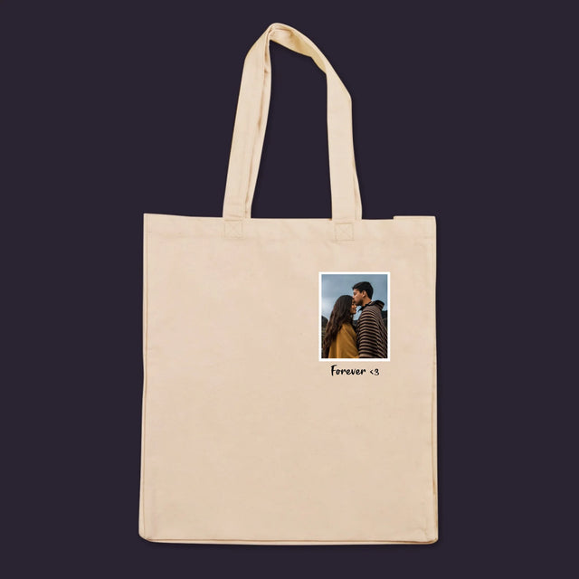 Foto und Unterschrift: Foto im Rahmen - Canvastasche mit Aufdruck | DE