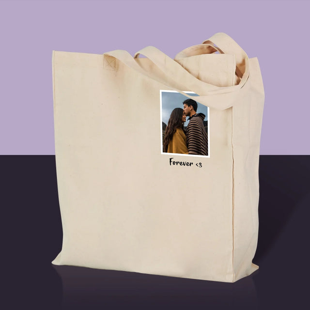 Foto und Unterschrift: Foto im Rahmen - Canvastasche mit Aufdruck | DE