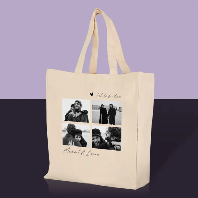 Fotocollage: Ich liebe dich – Canvastasche mit Aufdruck | DE