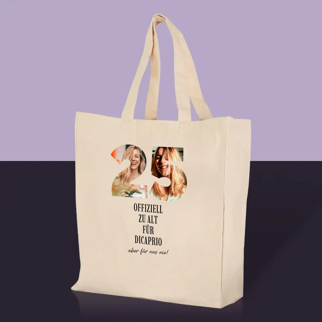 Wort aus Bildern: Zu alt für DiCaprio – bedruckte Canvas-Tasche | DE