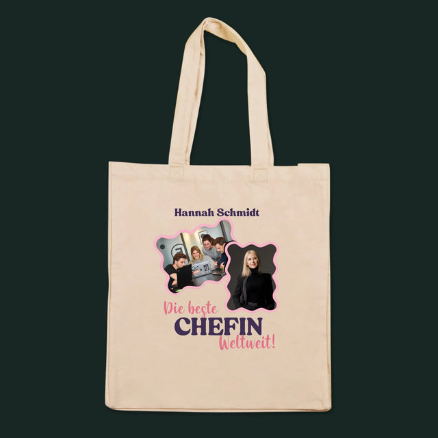 Fotocollage: Bester Chef - Canvastasche bedruckt | DE