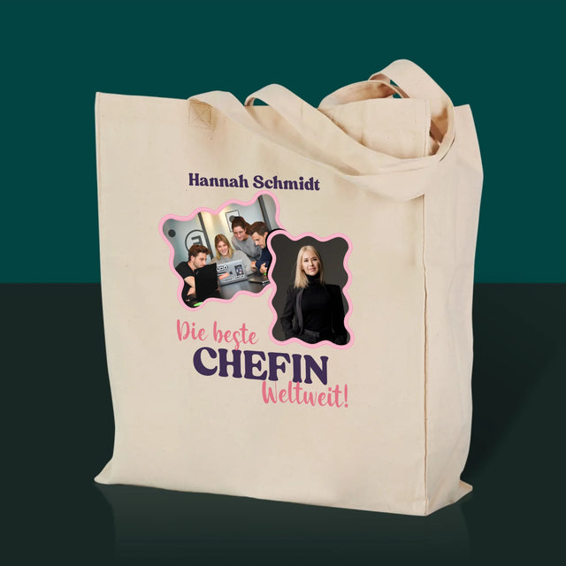 Fotocollage: Bester Chef - Canvastasche bedruckt | DE