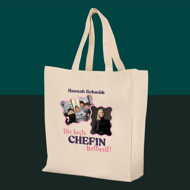 Fotocollage: Bester Chef - Canvastasche bedruckt | DE