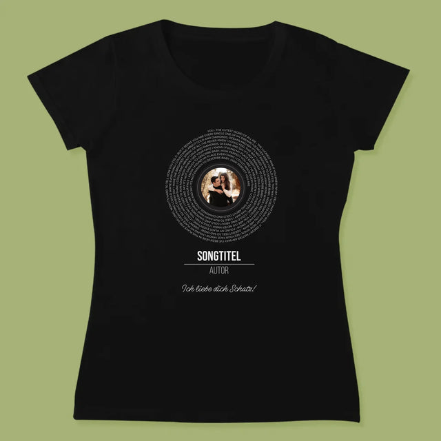Foto Und Unterschrift: Songtexte Auf Der Platte - T-Shirt Für Damen