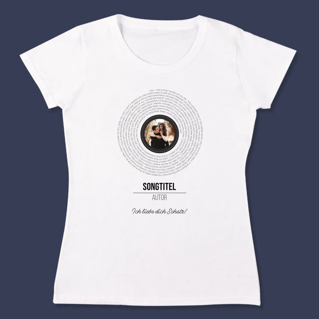 Foto Und Unterschrift: Songtexte Auf Der Platte - T-Shirt Für Damen