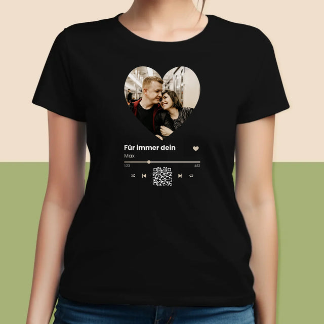 Foto Und Unterschrift: Unser Lied - Herz-Qr-Code - T-Shirt Für Damen