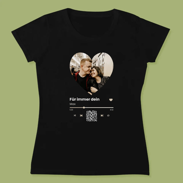 Foto Und Unterschrift: Unser Lied - Herz-Qr-Code - T-Shirt Für Damen