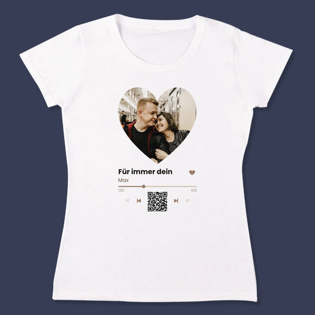 Foto Und Unterschrift: Unser Lied - Herz-Qr-Code - T-Shirt Für Damen