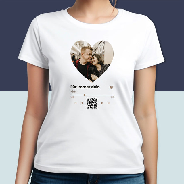 Foto Und Unterschrift: Unser Lied - Herz-Qr-Code - T-Shirt Für Damen