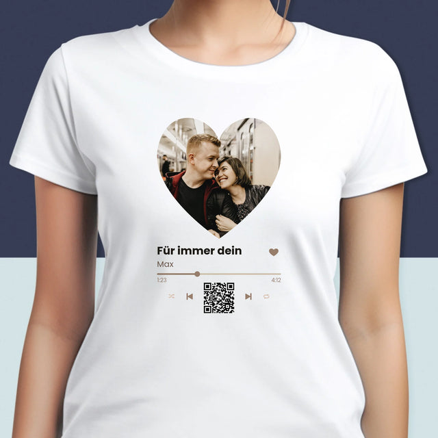 Foto Und Unterschrift: Unser Lied - Herz-Qr-Code - T-Shirt Für Damen