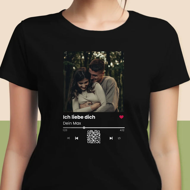 Foto Und Unterschrift: Spotify Mit Qr-Code - T-Shirt Für Damen