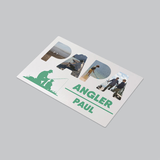 Buchstaben-Collage: Papa - Angler - Schreibtischunterlage