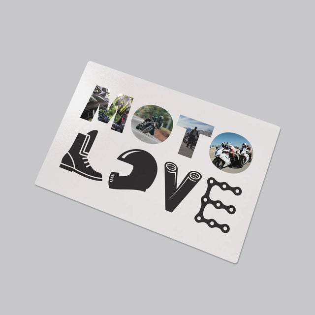 Buchstaben-Collage: Motolove - Schreibtischunterlage