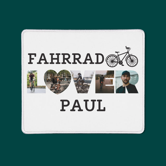 Buchstaben-Collage: Fahrradliebhaber - Mauspad