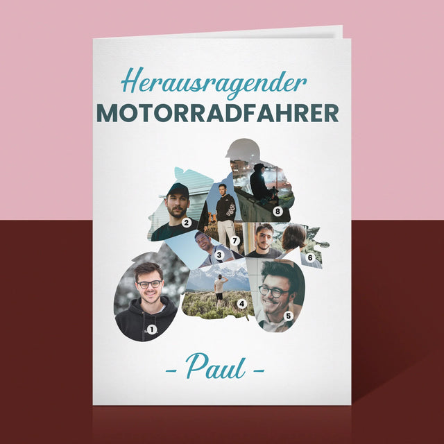 Form-Collage: Herausragender Motorradfahrer - Glückwunschkarte