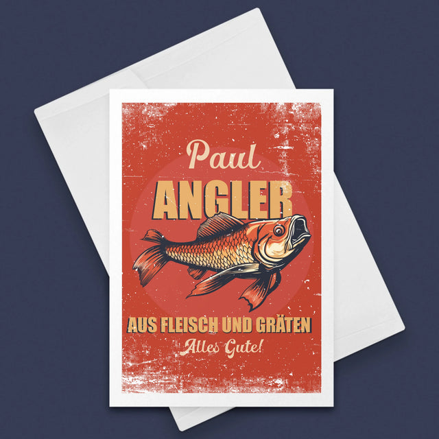 Name Und Unterschrift: Ein Angler Aus Fleisch Und Gräten - Glückwunschkarte