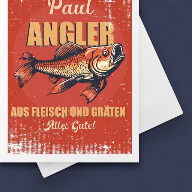 Name Und Unterschrift: Ein Angler Aus Fleisch Und Gräten - Glückwunschkarte