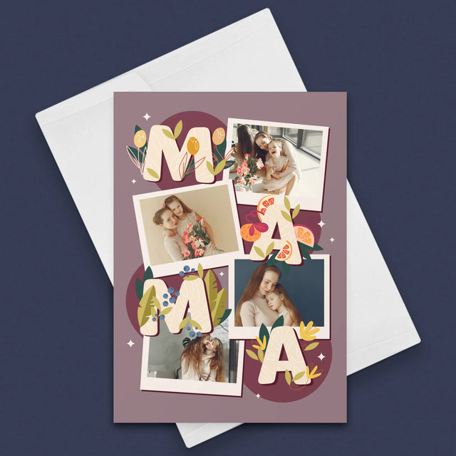 Fotocollage: Buchstaben Mama - Glückwunschkarte