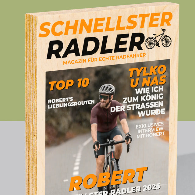 Magazin-Cover: Der Schnellste Radler - Druck Auf Holz