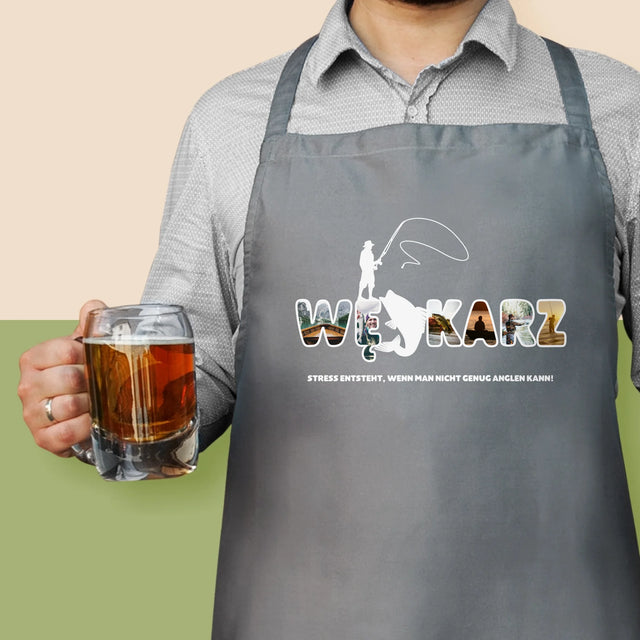 Buchstaben-Collage: Was Ist Am Haken - Schürze