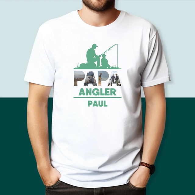 Buchstaben-Collage: Papa - Angler - T-Shirt Für Herren