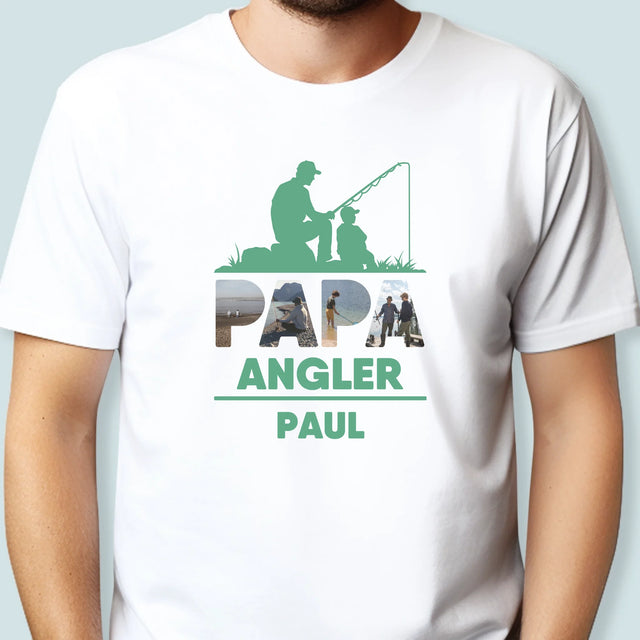 Buchstaben-Collage: Papa - Angler - T-Shirt Für Herren