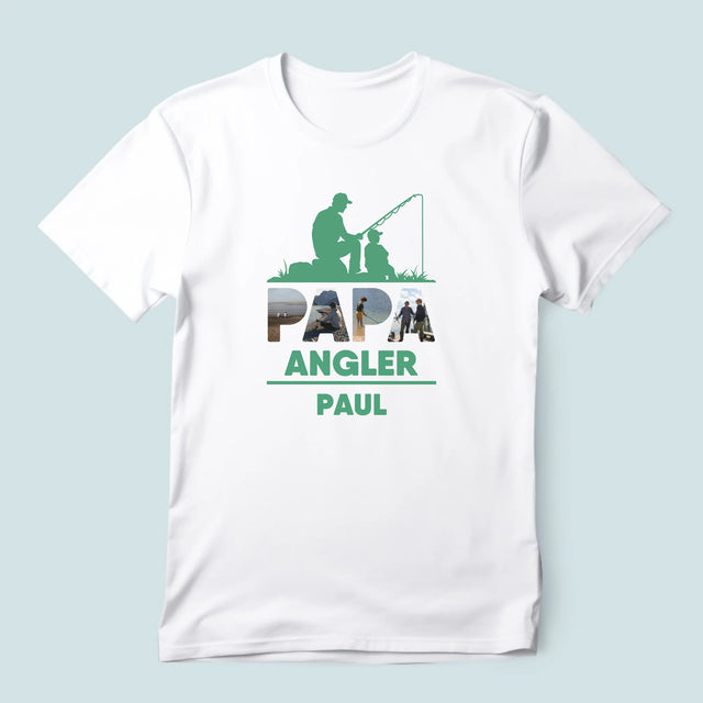 Buchstaben-Collage: Papa - Angler - T-Shirt Für Herren
