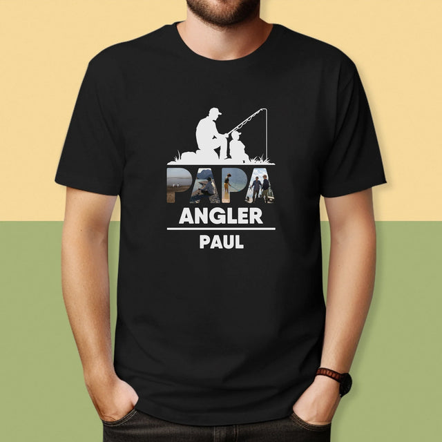 Buchstaben-Collage: Papa - Angler - T-Shirt Für Herren