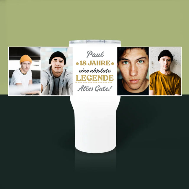 Fotocollage: 18 Jahre Als Legende - Thermobecher Weiß