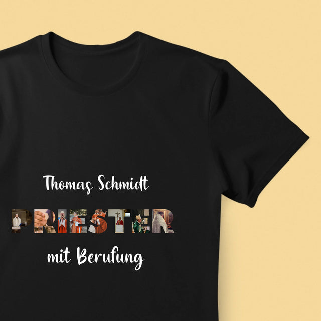 Buchstaben-Collage: Priester Aus Berufung - T-Shirt Für Herren
